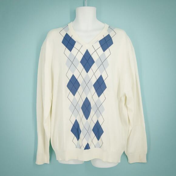 Jos. A. Bank Other - Jos A Bank Size XL Leadbetter Golf White Blue Argyle Crew Neck Cotton Sweater